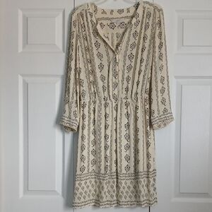 LOFT Cream and Black Patterned Long Sleeve Dress. Never worn. No flaws.